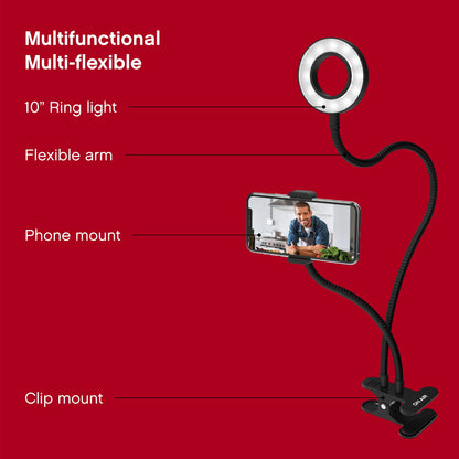 Flex Duo - 3.5’’ LED Ring Light with Stand and Phone Holder, Two Flexible Arms, Multi-Color