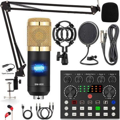 Safring Podcast Equipment Bundle, BM800 Podcast Usb Rechargeable Microphone Bundle with V8S Voice Change#R, Condenser Microphone Recording Studio Package for Podcasting Live Streaming Singing Tiktok Youtube Dynamic Mic Sound Card Desk Clamp #Summervibes