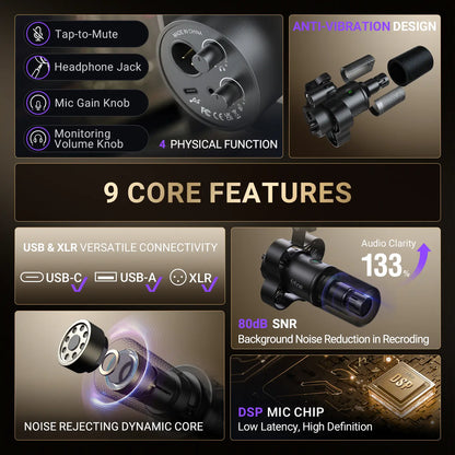 Fifine K688 Neo USB/XLR Podcast Microphone – Dynamic Pro Mic, Mute & Monitor for Streaming, Gaming, Vocal & Music Recording Audio, for PC USB-C Smartphone Mixer, Boom Arm