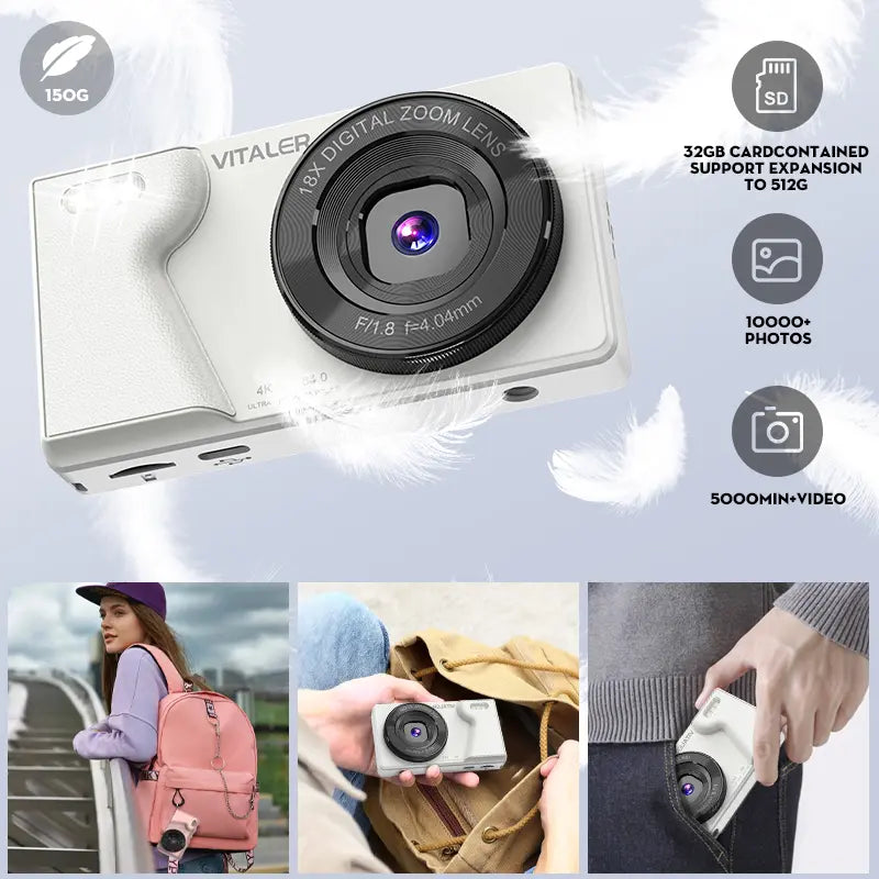 Dual-Camera Digital Camera with Retro CCD, 4K HD, Built-In Portrait and Beauty Filters, Compact Design for Vlogging and Photography