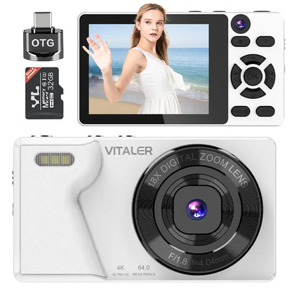 Dual-Camera Digital Camera with Retro CCD, 4K HD, Built-In Portrait and Beauty Filters, Compact Design for Vlogging and Photography
