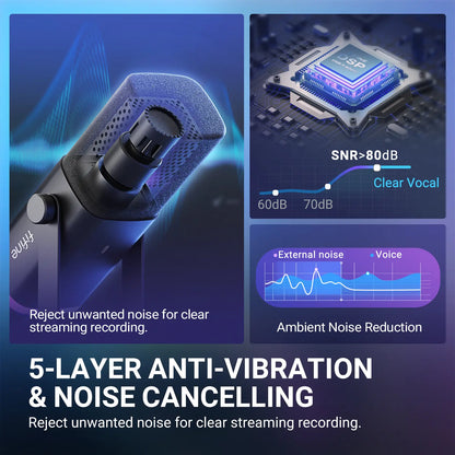 Fifine AM8S Gaming Microphone with Adjustable Stand, Height Adjustable Heavy-Duty Metal Stand, RGB Dynamic Mic with Quick Mute, Gain Volume Control, Headphone Jack, XLR/USB for Podcast, Streaming, Recording, PC PS5 Gamer, Audio Interface Mixer, Smartphone