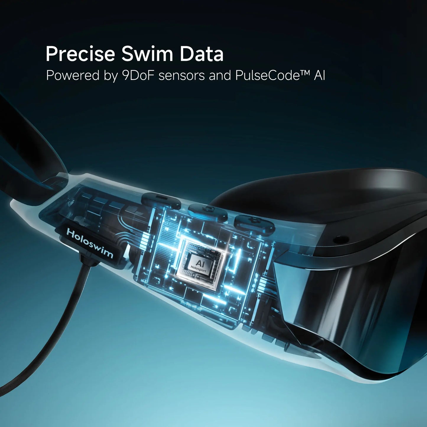 Holosport Sollawave AI Music Smart Goggles Swimming Headphones, Real-Time Voice Feedback + 4GB MP3 Player, 9-Axis Motion Tracking Swimming Earbuds, IP68 Waterproof Headphones for Swimming with App & AI Analysis