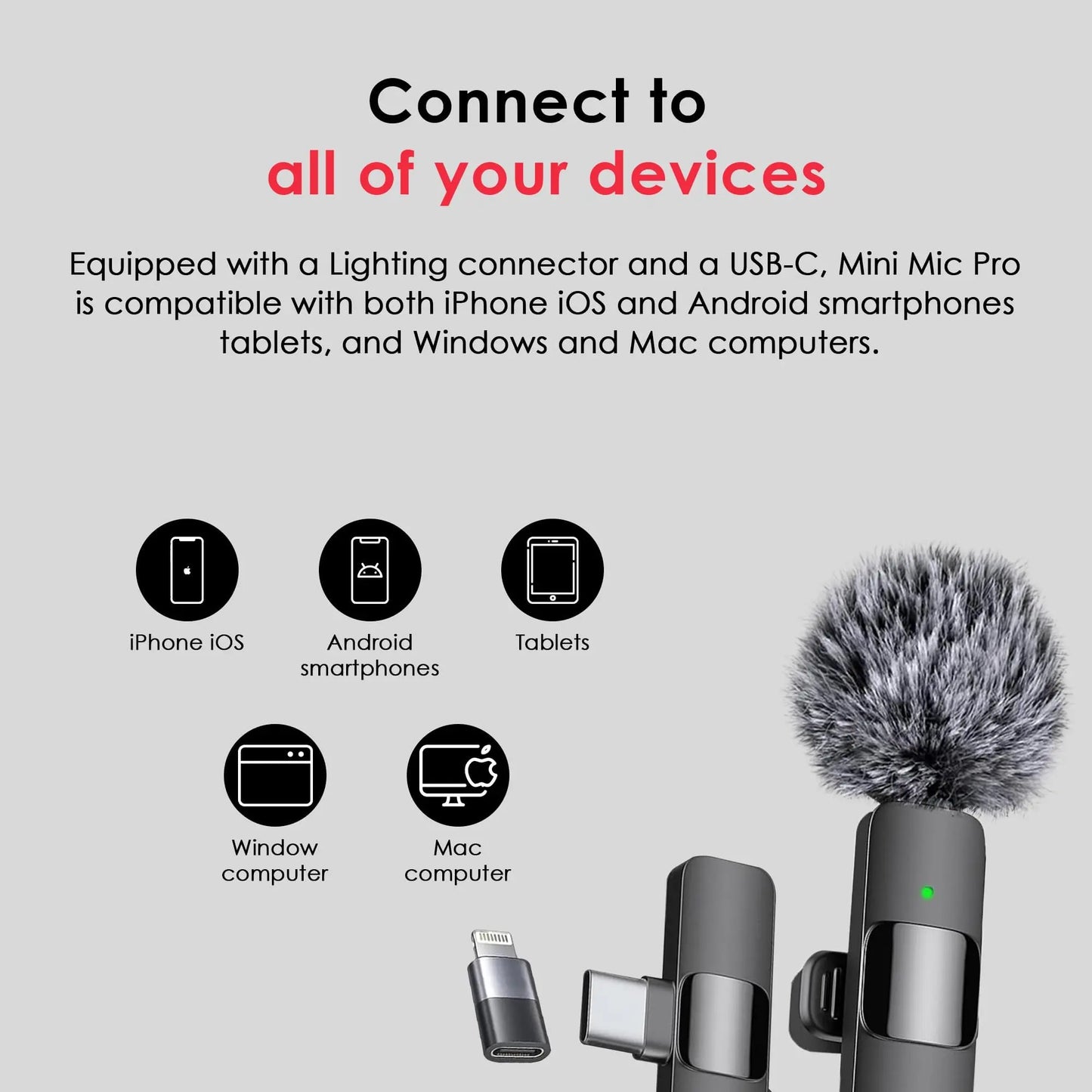 Upgraded Professional Mini Wireless Lavalier Microphone,Noise Reduction Clip on Mic for Iphone 15, Ios and Android Devices , 2 Pack Cordless Omnidirectional Condenser Recording Mic for Interview, Video, Podcast, Youtube