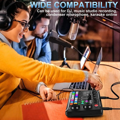 Podcast Microphone Bundle, Condenser Mic with Live Sound Card Kit, Podcast Equipment Bundle with Voice Changer and Mixer Functions for PC Smartphone Studio Recording, Audio Interface