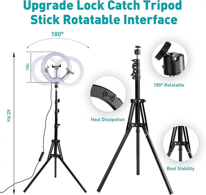 13" LED RGB Selfie Ring Light Mini & Extendable Tripod Stand & Phone Holder 10 Brightness Level 26 Light Modes Dimmable Ringlight,For Makeup Live Streaming Youtube Video Shooting