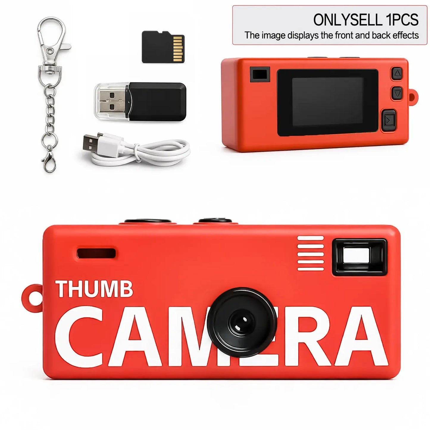Compact Thumb Camera with Memory Card Reader, Multifunctional Keychain Camera, Wearable Recorder, Portable Camera, Student Outdoor Sports Camera, Kids Video Pocket Camera, Rechargeable
