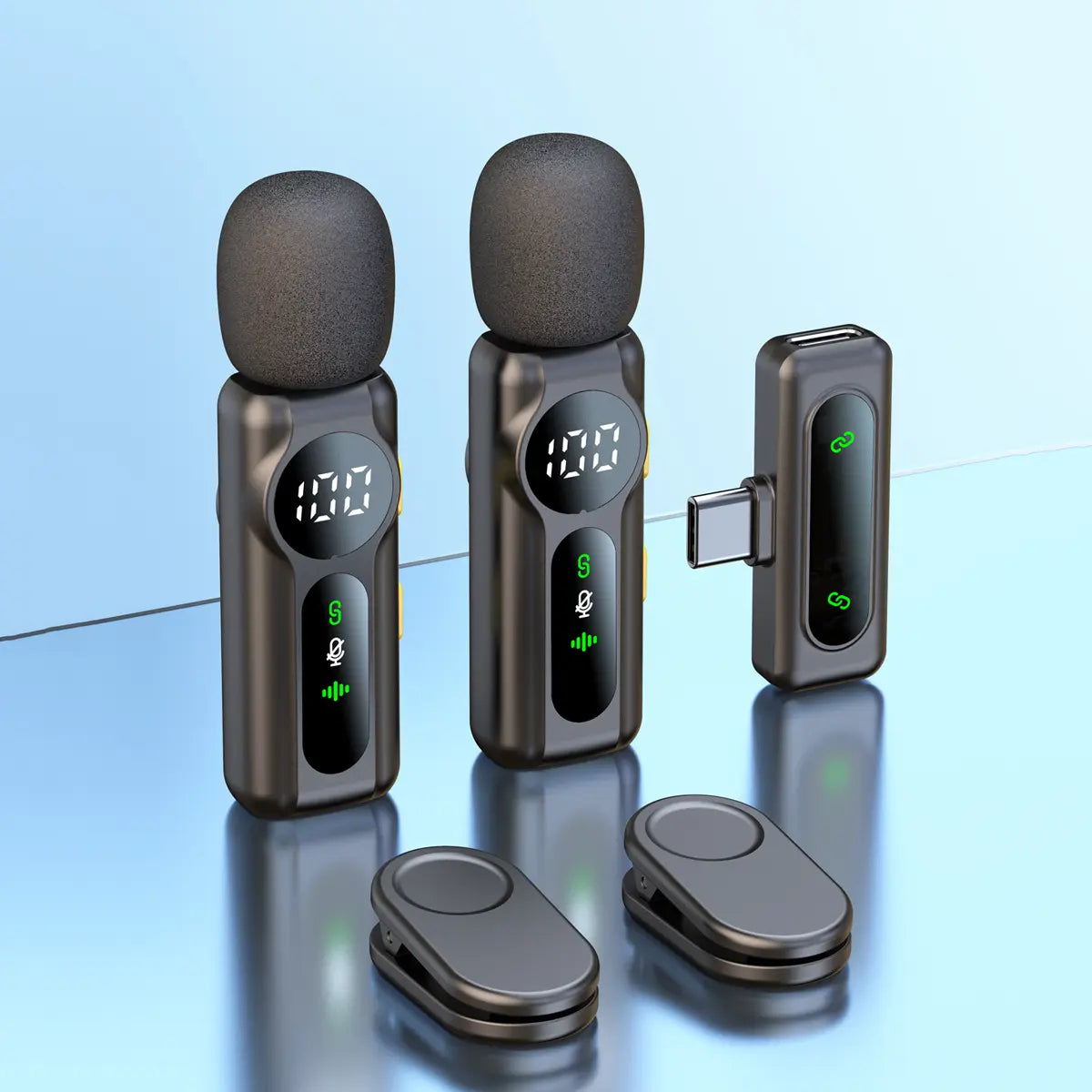 PQRQP Wireless Lavalier Microphone Dual Set – Plug & Play Clip-On Mic with Auto Pairing, Magnetic Mount, Noise Cancelling with LED Display for Iphone, Android, USB-C Devices,Vlog & Video Recording