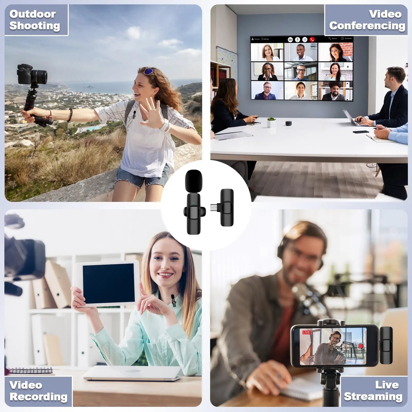 Upgraded Professional Mini Wireless Lavalier Microphone,Noise Reduction Clip on Mic for Iphone 15, Ios and Android Devices , 2 Pack Cordless Omnidirectional Condenser Recording Mic for Interview, Video, Podcast, Youtube