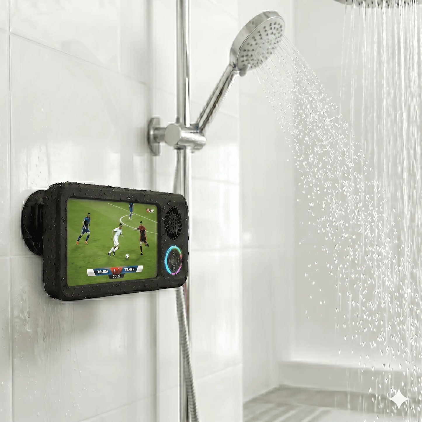 Bathroom Shower Waterproof Phone Holder,Bluetooth Speaker 360°Rotation Touch Screen Mobile Phone Box,Suction Cup Bathroom Case Mount Shelf