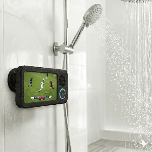 Bathroom Shower Waterproof Phone Holder,Bluetooth Speaker 360°Rotation Touch Screen Mobile Phone Box,Suction Cup Bathroom Case Mount Shelf
