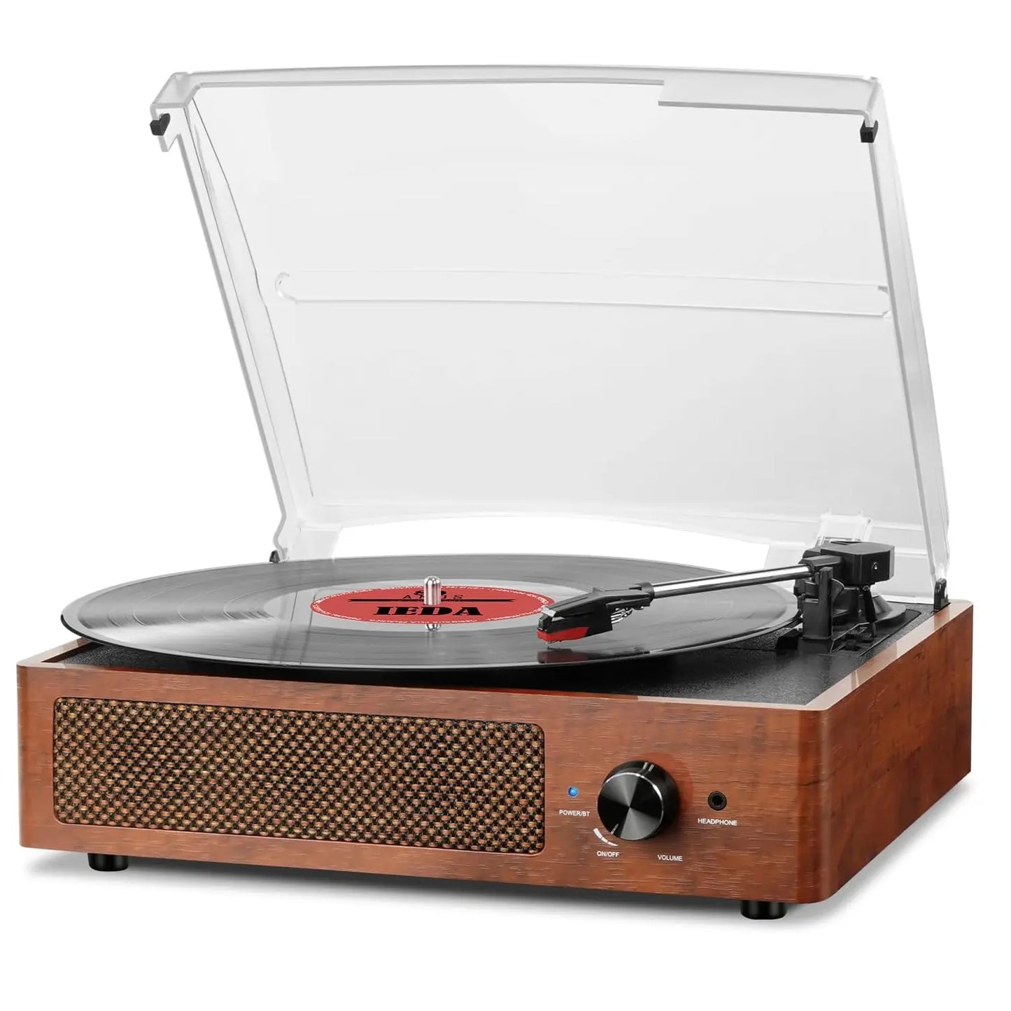 Vinyl Record Player, Turntable with Built-In Bluetooth Receiver & 2 Stereo Speakers, 3 Speed 3 Size Portable Retro Record, Gift for Women and Men