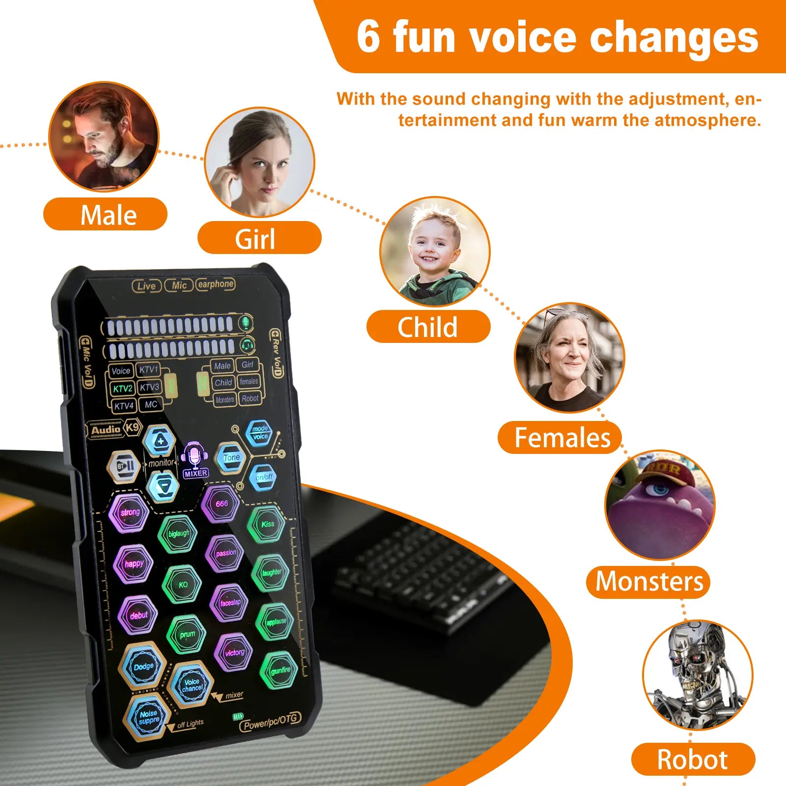 Hosabely SK9 Wired Handheld Live Sound Card Set – Portable Audio Interface with Microphone Connectivity for PS5, PC, Android, and iPhone Streaming – Ideal Gift for Men and Women