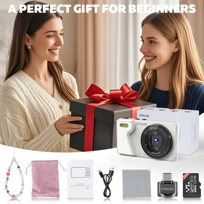Dual-Camera Digital Camera with Retro CCD, 4K HD, Built-In Portrait and Beauty Filters, Compact Design for Vlogging and Photography