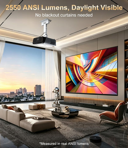 2550 ANSI High Lumens Projector 4K UHD Smart Google TV for Indoor/Outdoor | 35W×2 Speakers Doiby Audio, Tof + CMOS Auto Focus, Shorter Throw, HDMI ARC, Wifi6 Bluetooth, Nfc/Voice Control, Home Theater