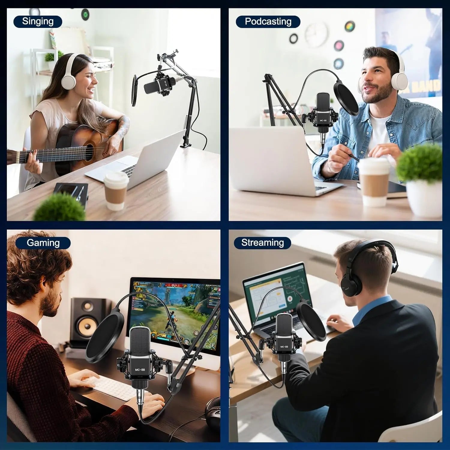 Safring 2026 Upgraded Podcast Equipment Bundle, Recording Studio Package with Pro Audio Interface(4 Customize SE) and Podcast Microphone for Gamer Podcasting, Recording, Singing, Streaming #Summervibes