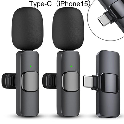 Upgraded Professional Mini Wireless Lavalier Microphone,Noise Reduction Clip on Mic for Iphone 15, Ios and Android Devices , 2 Pack Cordless Omnidirectional Condenser Recording Mic for Interview, Video, Podcast, Youtube