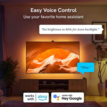 Aura TV Backlight for 40-85In TV LED Light Strip with Color Sync Technology for Immersive TV Light Adjustable RGBIC Lighting Music Visualizer App Control Customizable Scenes