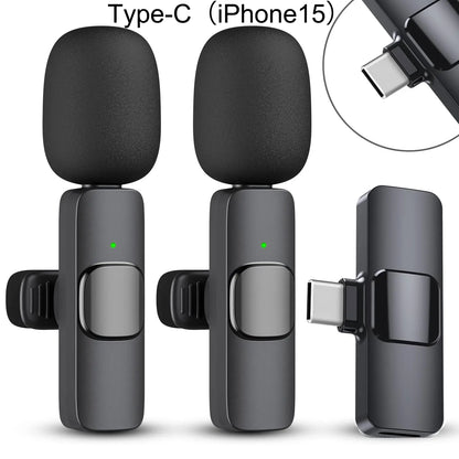 Dual Wireless Lavalier Microphone Set for iPhone and iPad, Plug-and-Play 2.4G Ultra-Low Latency with Integrated Noise Reduction for Video Recording, Interviews, Podcasts, and Vlogs