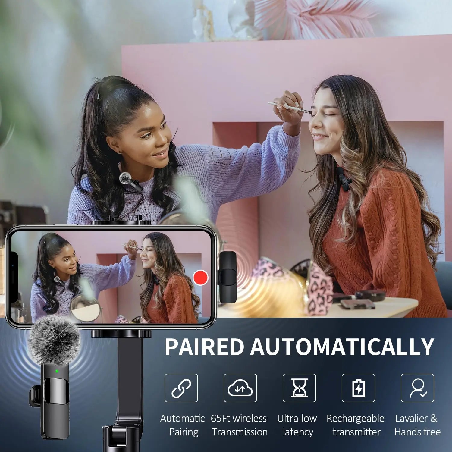 2Pcs Professional Wireless Lavalier Lapel Microphone for Iphone, Ipad - Cordless Omnidirectional Condenser Recording Mic for Interview Video Podcast Vlog,Youtube,Tiktok