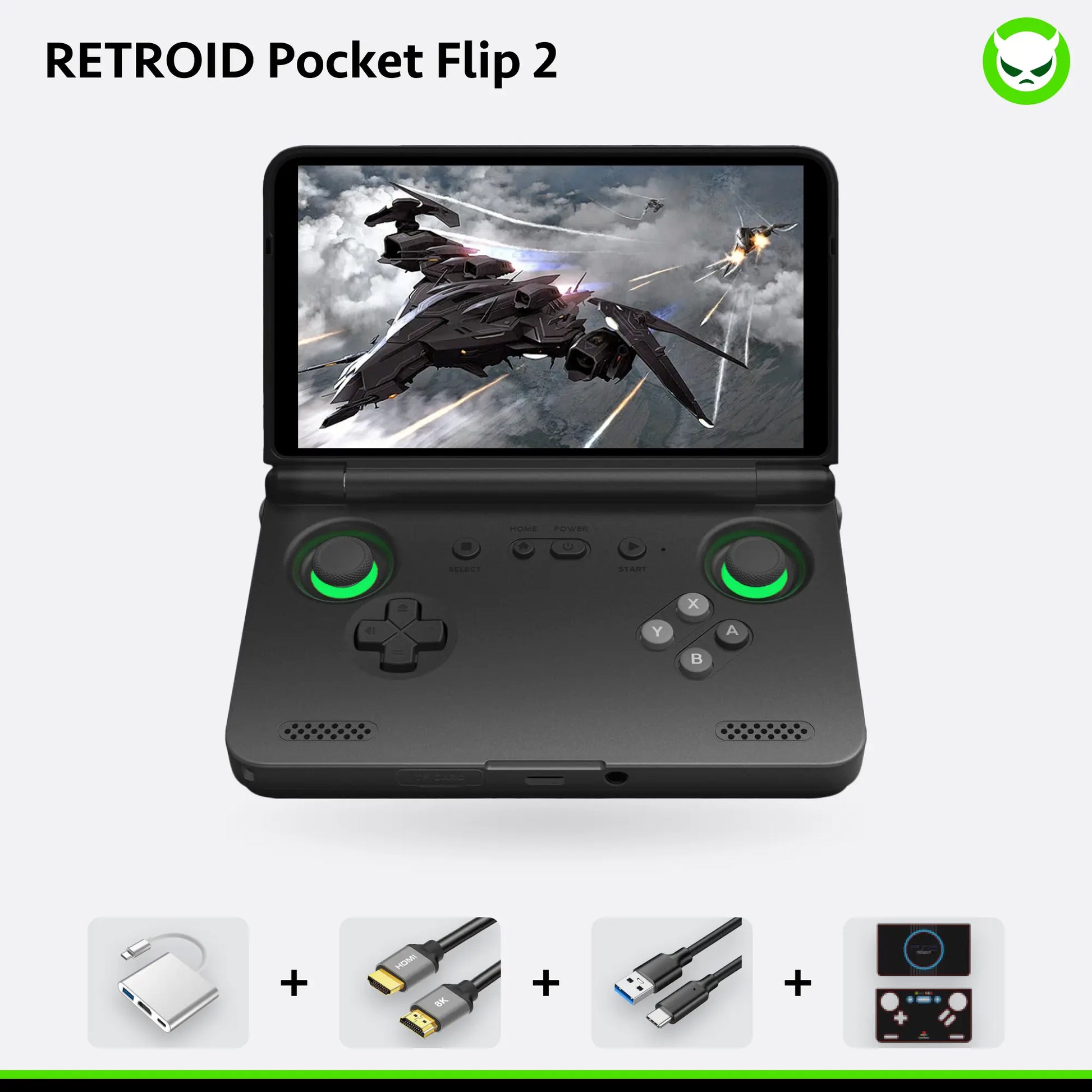 Retroid Pocket Flip 2【Ready to Use】Handheld Console Sd865【Buy 1 Get 1 Multi-Port Adapter+1 8K Projection Cable+1 Type-C Cable+1 Set of Customized Skin】Android 13 Adreno 650 8GB Lpddr4X 5.5-Inch AMOLED 1080P Active-Cooling 5000Mah Wifi Gift Package