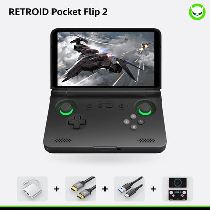 Retroid Pocket Flip 2【Ready to Use】Handheld Console Sd865【Buy 1 Get 1 Multi-Port Adapter+1 8K Projection Cable+1 Type-C Cable+1 Set of Customized Skin】Android 13 Adreno 650 8GB Lpddr4X 5.5-Inch AMOLED 1080P Active-Cooling 5000Mah Wifi Gift Package
