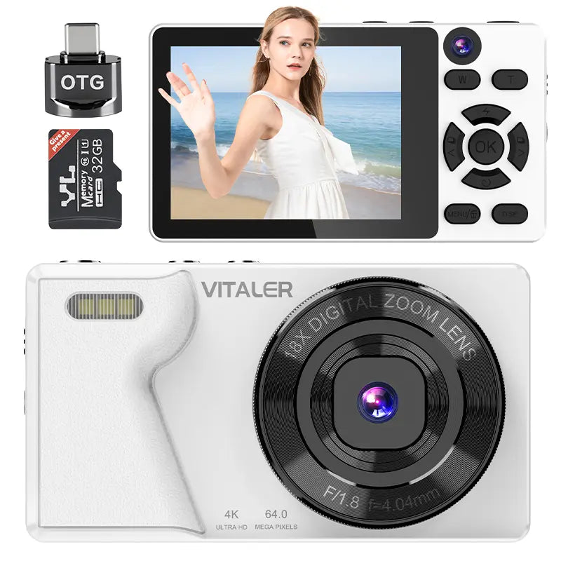Dual-Camera Digital Camera with Retro CCD, 4K HD, Built-In Portrait and Beauty Filters, Compact Design for Vlogging and Photography