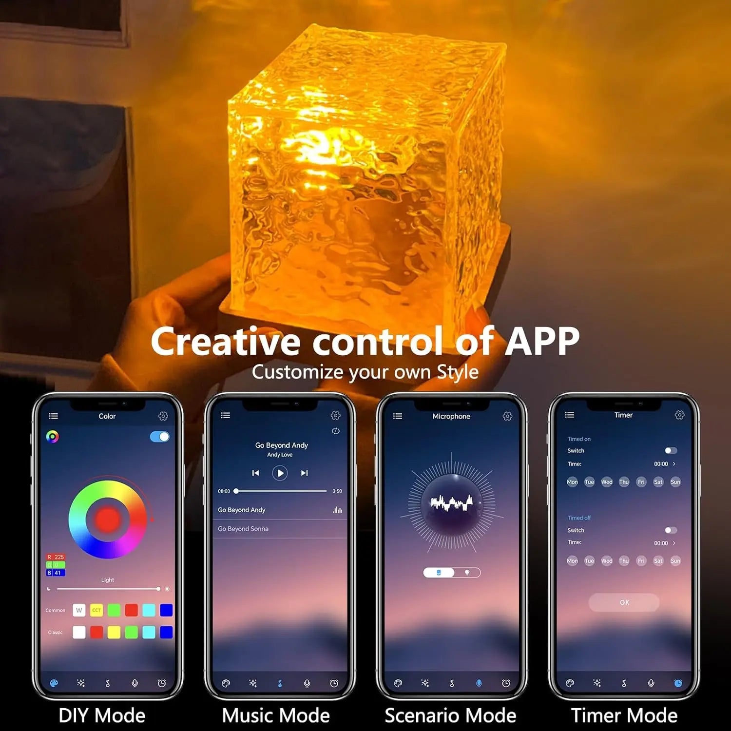 Ocean Wave Projector Light 18 Color Mode & Rechargeable 16 Color LED Light with Adjustable Modes, Remote Control, and USB Power Supply, ABS