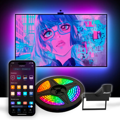 Aura TV Backlight for 40-85In TV LED Light Strip with Color Sync Technology for Immersive TV Light Adjustable RGBIC Lighting Music Visualizer App Control Customizable Scenes