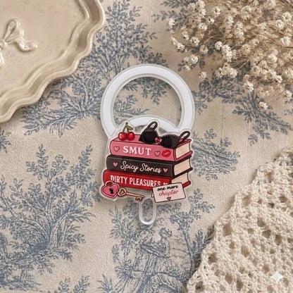 Book Lover Phone Grip Set – Aesthetic Romance Novel Pop Socket, 'Morally Grey' & Spicy Book Themed Phone Holder, Collapsible Smartphone Stand, Unique Gift for Readers