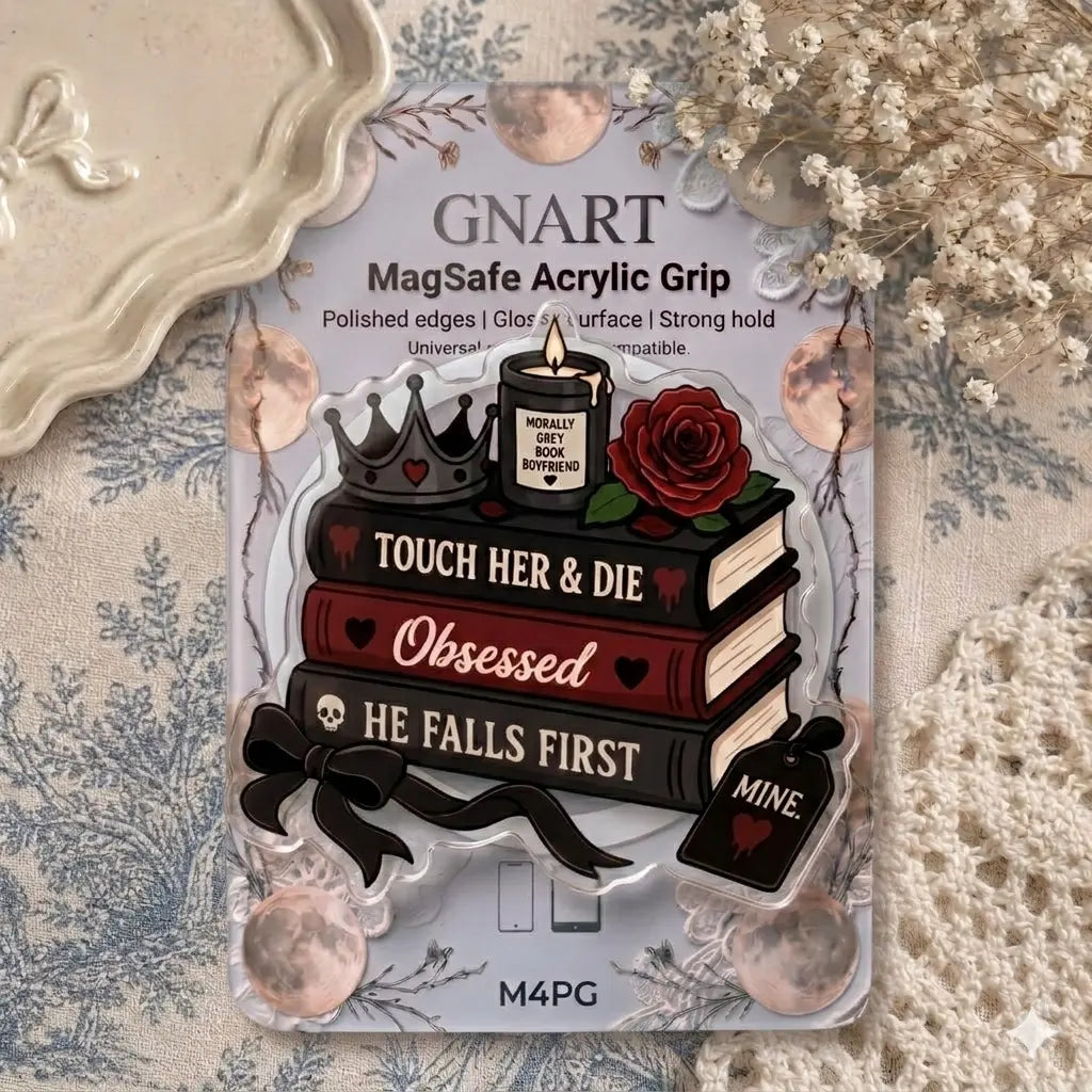 Book Lover Phone Grip Set – Aesthetic Romance Novel Pop Socket, 'Morally Grey' & Spicy Book Themed Phone Holder, Collapsible Smartphone Stand, Unique Gift for Readers