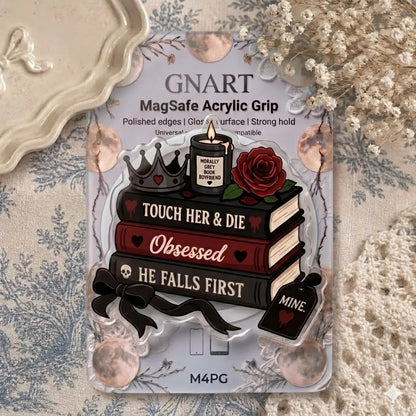 Book Lover Phone Grip Set – Aesthetic Romance Novel Pop Socket, 'Morally Grey' & Spicy Book Themed Phone Holder, Collapsible Smartphone Stand, Unique Gift for Readers