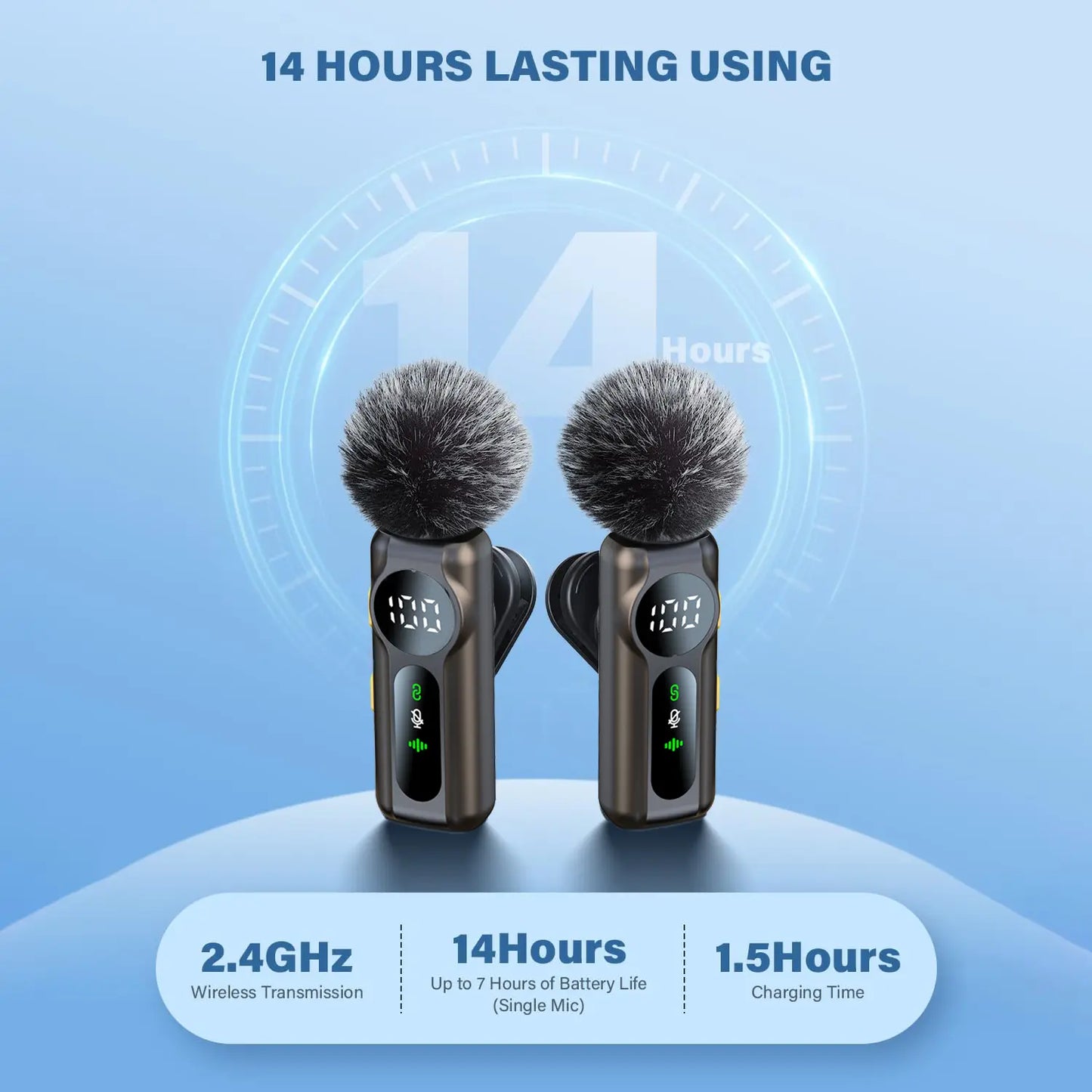 PQRQP Wireless Lavalier Microphone Dual Set – Plug & Play Clip-On Mic with Auto Pairing, Magnetic Mount, Noise Cancelling with LED Display for Iphone, Android, USB-C Devices,Vlog & Video Recording