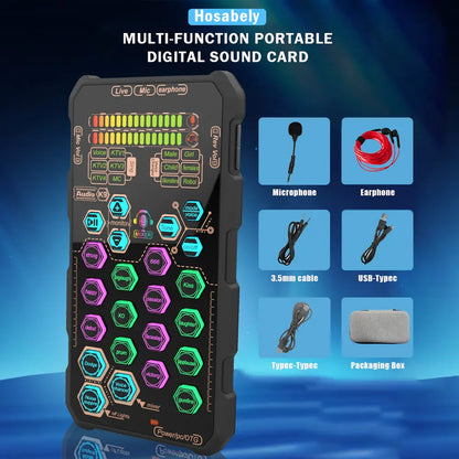 Hosabely SK9 Wired Handheld Live Sound Card Set – Portable Audio Interface with Microphone Connectivity for PS5, PC, Android, and iPhone Streaming – Ideal Gift for Men and Women