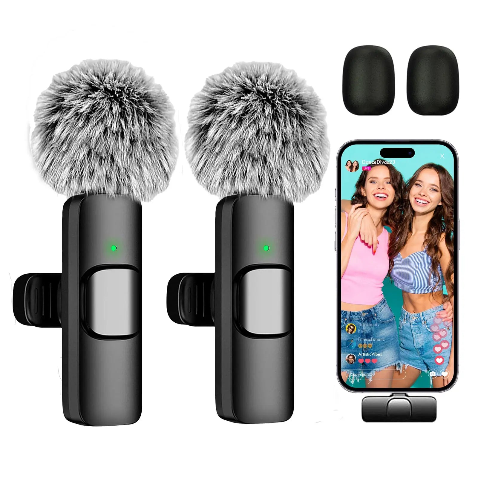 Tiktok,2 Pcs Professional Wireless Lavalier Lapel Microphone for Iphone, Ipad - Cordless Omnidirectional Condenser Recording Mic for Vlogging Interview Video Podcast Vlog,Smartphone Accessories Audio Wireless Lavalier Receiver Live Streaming