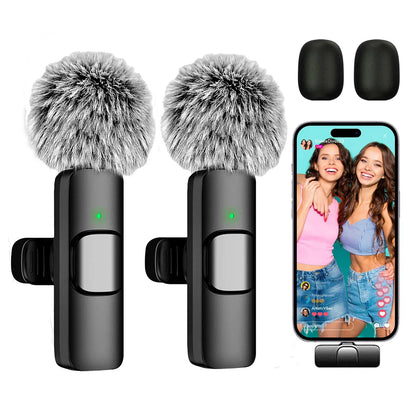 Tiktok,2 Pcs Professional Wireless Lavalier Lapel Microphone for Iphone, Ipad - Cordless Omnidirectional Condenser Recording Mic for Vlogging Interview Video Podcast Vlog,Smartphone Accessories Audio Wireless Lavalier Receiver Live Streaming