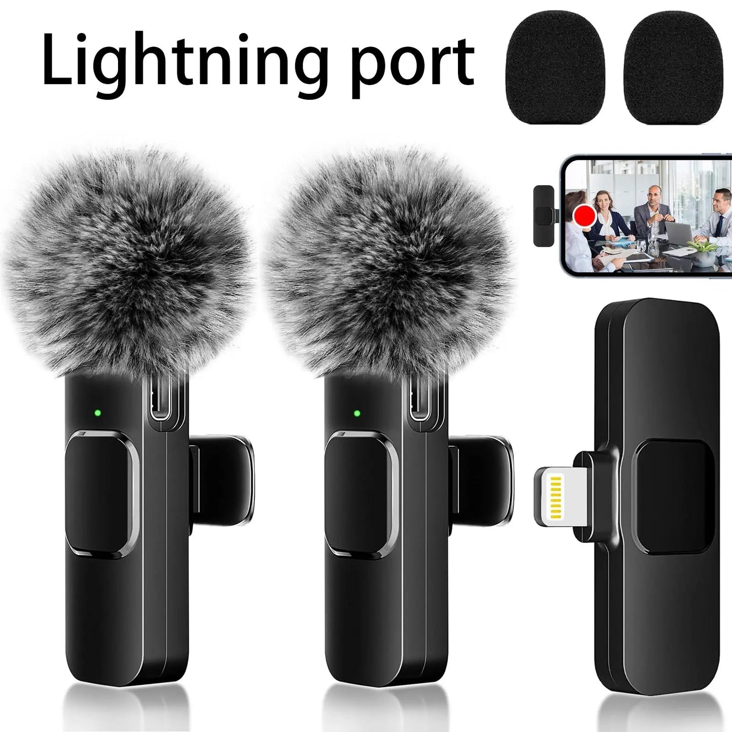 Upgraded Professional Mini Wireless Lavalier Microphone,Noise Reduction Clip on Mic for Iphone 15, Ios and Android Devices , 2 Pack Cordless Omnidirectional Condenser Recording Mic for Interview, Video, Podcast, Youtube