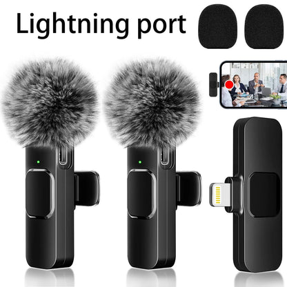 Upgraded Professional Mini Wireless Lavalier Microphone,Noise Reduction Clip on Mic for Iphone 15, Ios and Android Devices , 2 Pack Cordless Omnidirectional Condenser Recording Mic for Interview, Video, Podcast, Youtube