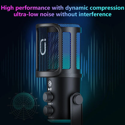 JYX U120 RGB Streaming Gaming Microphone with RGB Lights One-Tap Mute Headphone Jack for PC Mac PS5 PS4 Ideal for Streaming Gaming Podcasting Compact Durable Design Outdoorfun Headset Recording Plug Audio Connection Metal Summerwins Dealsforyoudays