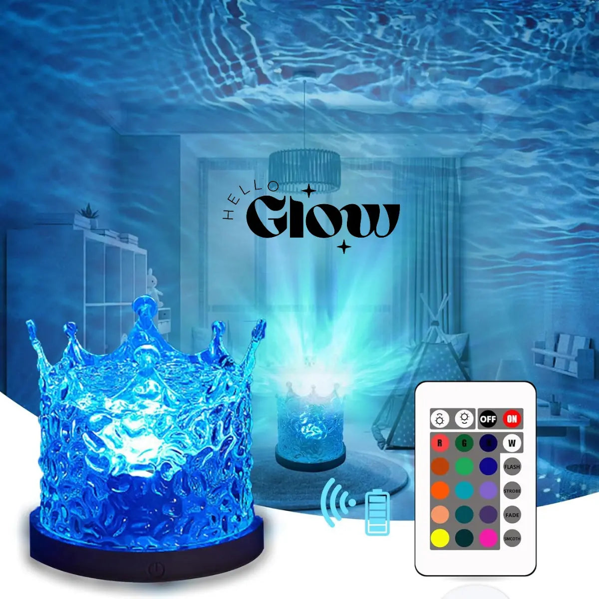Ocean Wave Projector Light 18 Color Mode & Rechargeable 16 Color LED Light with Adjustable Modes, Remote Control, and USB Power Supply, ABS